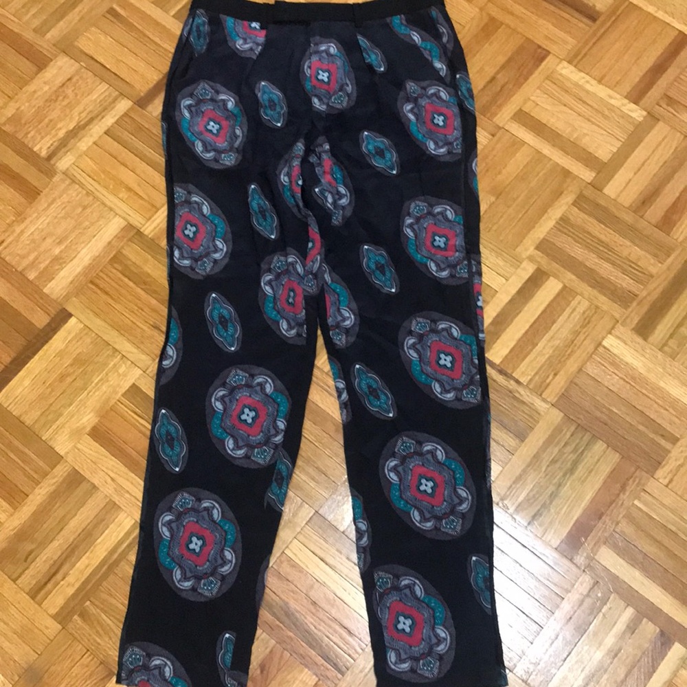 Nanette Lepore paisley silk pants black navy 6